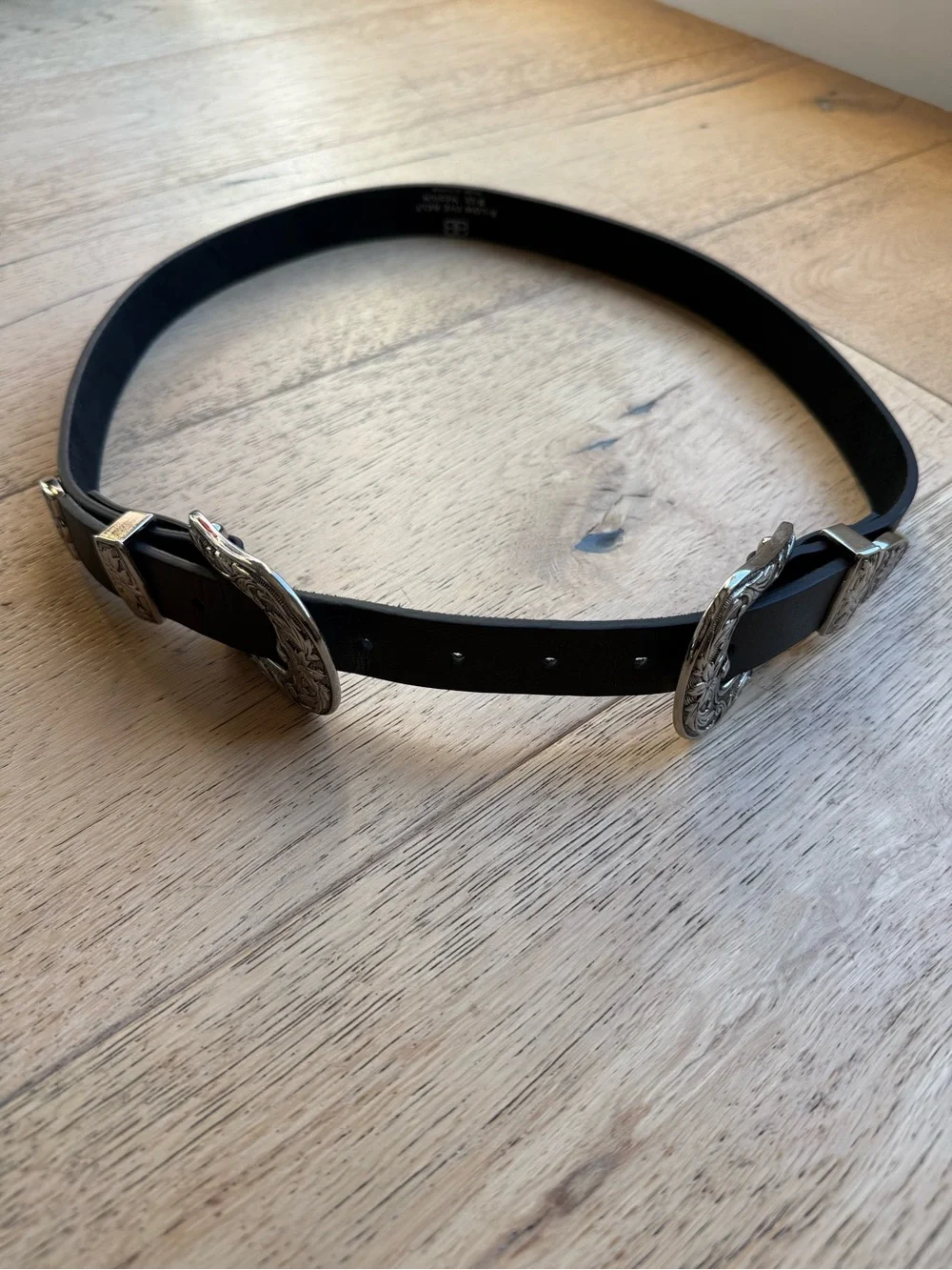 Below the Belt Double Buckle Black Leather Western Belt with Ornate Buckles